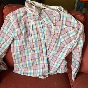 Plaid Button Down Shirt with Hood